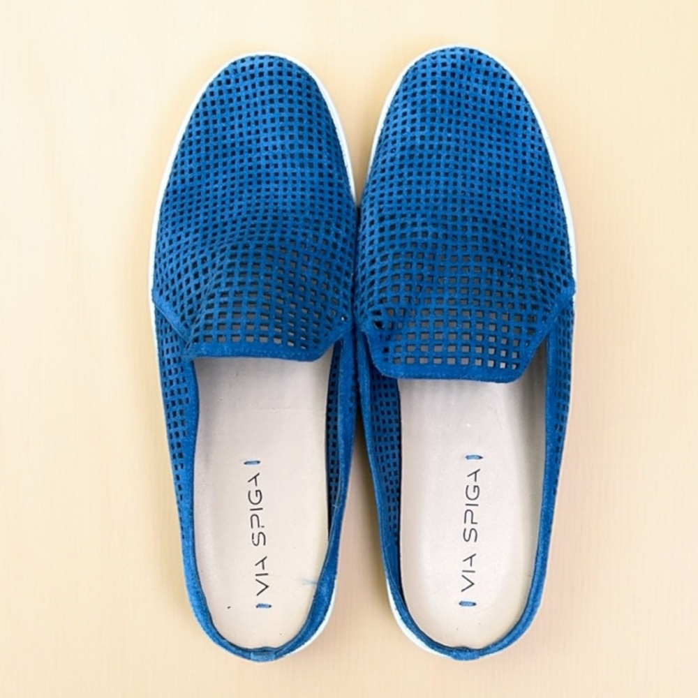 Via Spiga Cobalt Perforated Slip-On Mules - Picture 10 of 11